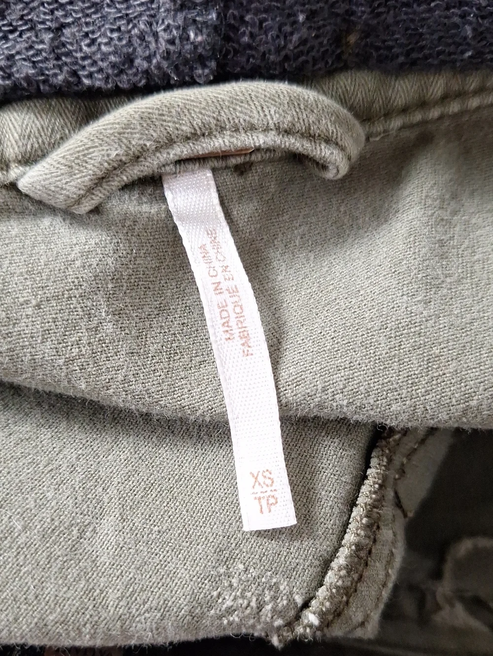 Free People Olive Green & Black Pieced Grunge Knit Hooded Twill Jacket Size XS